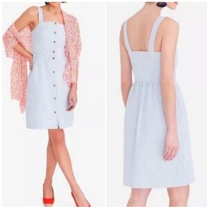 J. Crew Seersucker Button Front Dress Preppy Romantic Classic Blue White spring